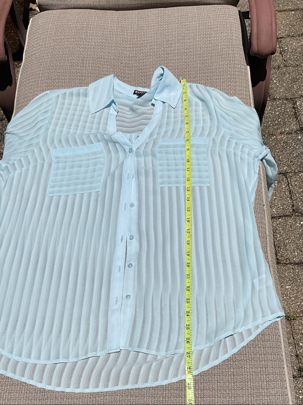 Express Light Blue Button-Up Sheer Blouse - Picture 5 of 7